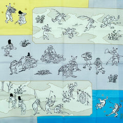 Furoshiki mit Choju Giga Tiermotiven – Zweifarbig Blau/Gelb